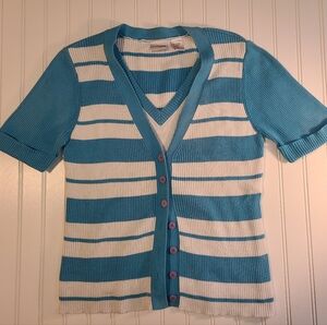 Striped Knit Button Front Cardigan Top | Built-In Layered Look | Women’s L